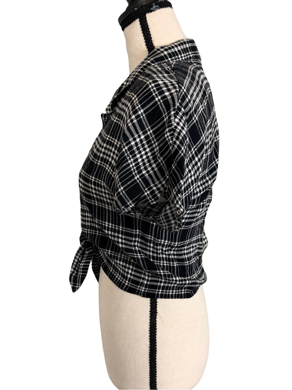 Aritzia Wilfred Free Plaid Tie Front Crop Blouse XXS - Picture 3 of 10